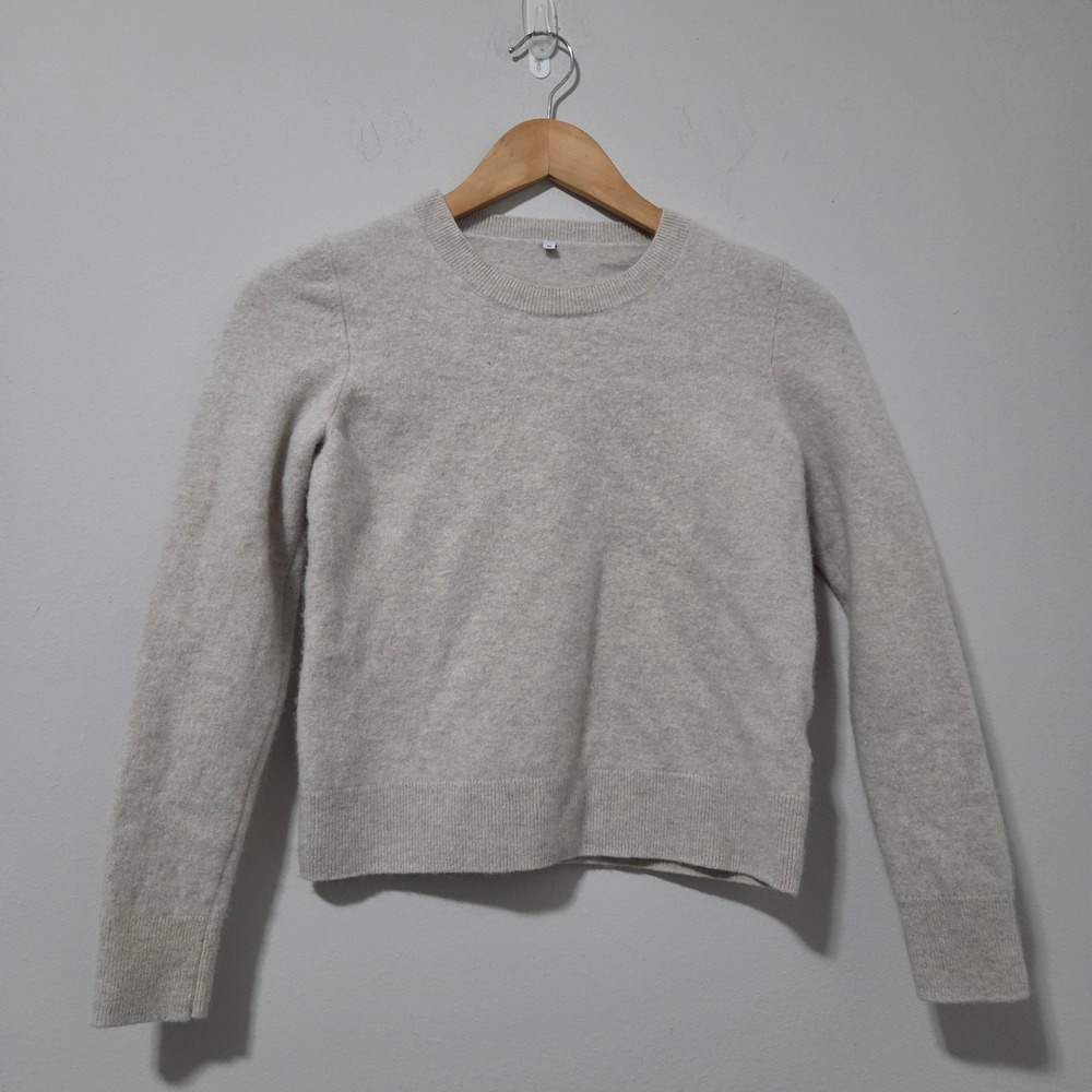 Unbranded 100% Superfine Merino Wool Crewneck Sweater Oatmeal Beige Womens